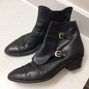 J.Crew Ankle Buckle Block Heel Booties Black Leather Women’s Size 8
